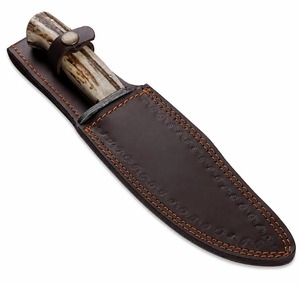 Handmade Damascus Steel Bowie <b>Knife</b> Horn <b>Handle</b> With Leather Sheath Outdoor Camping <b>Knife</b> - Product Image 5