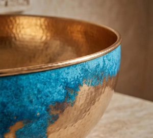 อ่างล้างหน้าทรงกลมสีน้ำเงินเคลือบผิวแบบ Patina ลดราคาพิเศษ ดีไซน์สวยงามเหมาะสำหรับเคาน์เตอร์ครัวในบ้าน มีจำหน่ายแล้ว - Product Image 3