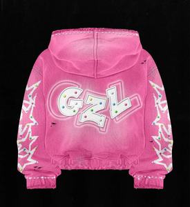 Sweat à capuche pour homme de haute qualité, coupe droite, à fermeture éclair, coupe-vent, délavé, épaules tombantes, broderie usée, col double couche - Product Image 2