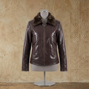 Chaqueta de Cuero PU Marrón para Hombre con Cuello de Piel, Cierre de Cremallera, Estilo Motero, Resistente al Viento, Gruesa, Corte Regular - Product Image 1