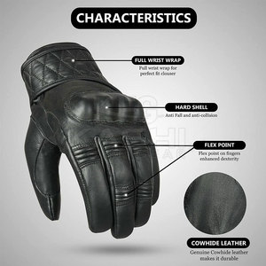 Premium Durable Breathable Leather Full Finger Biker <b>Gloves</b> <b>Touchscreen</b> Compatible Non-Slip Safety Support Hook Loop Closure - Product Image 4