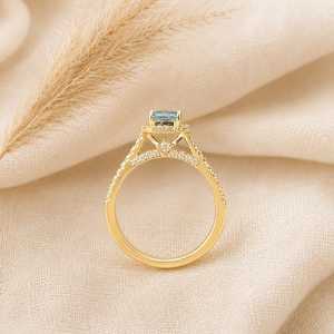 Bague de fiançailles en or massif 10K 14K 18K avec halo pavé de diamants de laboratoire bleus fantaisie taille radiant 2 carats, certifiée IGI, bijoux fins - Product Image 6
