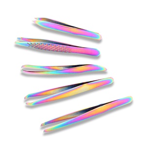 Pinzas Profesionales de Acero Inoxidable al por Mayor de Fábrica, Pinzas para Cejas Inclinadas Multicolores con Logotipo Personalizado - Product Image 4