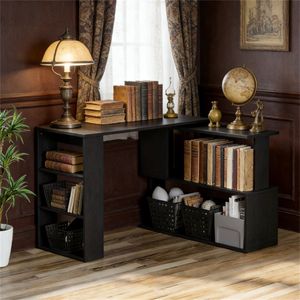 Scrivania Angolare Nera per Home Office, Salvaspazio, per Computer e Scrittura - Product Image 1