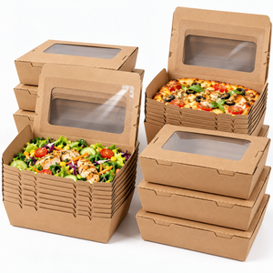 Caja de Papel Kraft Personalizada para Alimentos con Ventana Transparente, Empaque Ecológico para Llevar Ensaladas y Pizzas, Fábrica OEM - Product Image 1