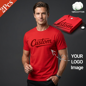 Custom Men's Red T-Shirt O-Neck Short Sleeve Front Logo Blank Design Streetwear Regular <b>Fit</b> 100% Cotton Jersey Fabric Letter - Product Image 2