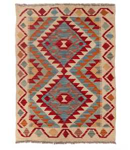Tapis Kilim 100% laine fait main |   Tapis de sol tribal tissé plat de luxe fait main en laine Kilim – Tapis plat de designer tissé à la main - Product Image 3