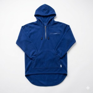Sweat-shirt à capuche en molleton bleu surdimensionné pour homme avec poche avant et fermeture éclair, pull décontracté à manches longues pour l'automne - Product Image 1