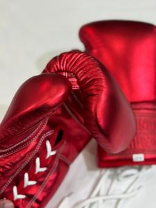 Guantes de Boxeo de Piel Sintética PU Roja Metálica Brillante al por Mayor, con Cordones, 16oz, Guantes Profesionales para Entrenamiento y Sparring, Logotipo Personalizado OEM - Product Image 4