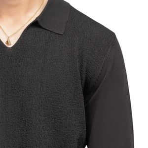 Suéter de Punto Negro de Manga Larga con Cuello Polo para Hombre, Informal, Cálido, Suave, a la Moda, con Logotipo Personalizado, Fabricante OEM, Venta al Por Mayor - Product Image 3
