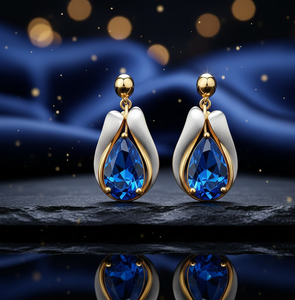Boucles d'oreilles pendantes longues en argent sterling 925 plaqué or 18 carats, avec pierres bleues hydro-cultivées taille poire de 4,5 pouces, pour un usage quotidien - Product Image 3