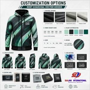 Sudadera con capucha y cremallera completa personalizada, color menta carbón, estampado vectorial, OEM, logotipo de marca privada, ropa urbana, fabricante mayorista de prendas de vestir - Product Image 6
