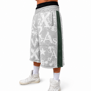 Shorts en molleton de coton haute densité OEM/ODM avec empiècements contrastants sur les côtés, coupe ample et oversize, style streetwear, imprimés graphiques pour hommes - Product Image 5