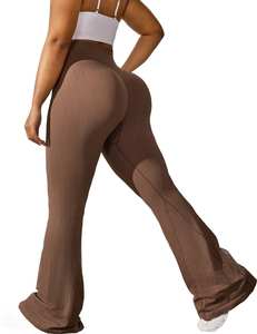 Women's & Men's Solid High-Waisted Yoga Active Wear Flare Leggings Quick Dry Spandex/Nylon <b>Material</b> Custom Logo Option - Product Image 1