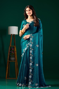Vexotrend Indian Designer Women's Velvet Satin <b>Saree</b> Beautiful Patola Design Traditional Style Wedding Diwali Party Wear Wrinkle - Product Image 2