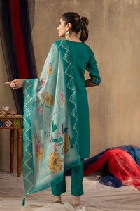 Conjunto de Traje Étnico de Seda Romana de Lujo con Kurti Bordado y Dupatta de Chanderi, Ropa Festiva para Mujer - Product Image 6