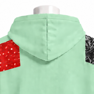 Sweat à capuche zippé vert menthe en patchwork, coupe oversize, avec patchs imprimés, style streetwear décontracté - Product Image 4