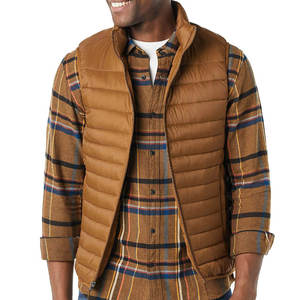 Men's Brown <b>Quilted</b> Vest Stand Collar Zipper Closure Windproof Casual Outerwear Plaid <b>Shirt</b> Layering Autumn Wear - Product Image 2
