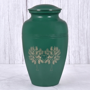 <b>Red</b> and Gold Leaf Pattern Brass Adult Cremation Urn with Polished Finish for Human Ashes, Funeral Memorial and Burial Urn - Product Image 2