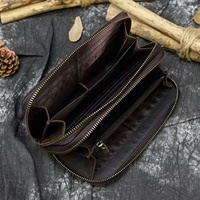Dompet Kulit Asli Vintage Panjang Tahan Air Model Terbuka Crazy Horse Wanita Dompet Koin Kulit Kerbau Warna & Logo Dapat Disesuaikan LSW-0009G