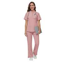 Unisex Pembe Örme Cerrahi Takım Tıbbi Üniforma Hastane İş Kıyafeti Hemşirelik Kıyafeti Cepli Kısa Kollu Pantolon