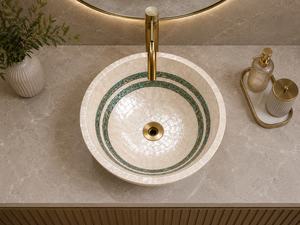 Modern Eco-Friendly Round Mother of Pearl Mosaic Sink with <b>Abalone</b> <b>Shell</b> Artwork for Bathroom Vanity Countertops - Product Image 3