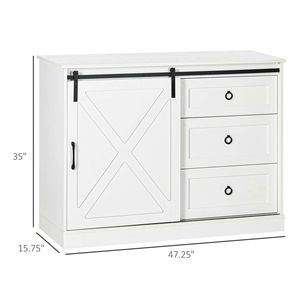 White Farmhouse <b>Kitchen</b> <b>Sideboard</b> Wood Buffet Cabinet with 3 Storage Drawers and Sliding Barn Door for Villa Dining Room - Product Image 3