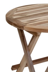 Table de bar ronde pliante en teck massif de qualité supérieure avec plateau à lattes et pieds robustes pour usage extérieur et en café - Product Image 5