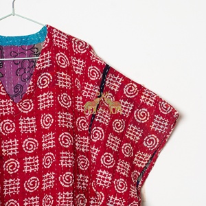 Vintage Cotton Gudri Cotton Handmade <b>Kantha</b> Quilted Kaftan Robe Boho Breathable Eco-Friendly Kaftan Dresses with Pocket - Product Image 6