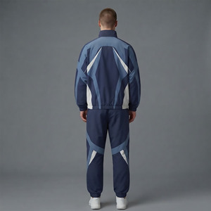 Survêtement Homme Bleu Clair à Imprimé Géométrique, Fermeture Éclair Intégrale, Col Montant, Pantalon de Jogging Sportif Respirant en Polyester, Idéal Printemps - Product Image 3