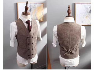Chaleco Formal de Negocios para Hombre, Personalizado, con Cuello en V, Corte Entallado, Diseño a Cuadros, Tela de Lana, Impermeable, para Invierno - Product Image 3
