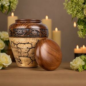 Custom Handmade Round <b>Wooden</b> Memorial Ash Urn with Polished Finish Modern Design for Tabletop Display - Product Image 1