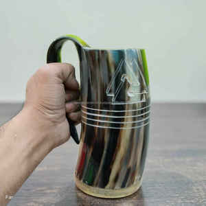 Premium <b>Extra</b> <b>Large</b> Viking Horn Tankard Polished Drinking <b>Mug</b> with Wooden Stand Eco Friendly Leakproof Camping Cup - Product Image 3