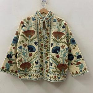 Traditional Cotton Canvas Hand Embroidered Suzani Jacket-Women's Suzani Short Jackets Summer Coat Casual <b>Dresses</b> - Product Image 3