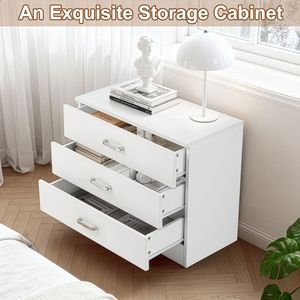 <b>3</b>-<b>Drawer</b> Particleboard <b>Bedside</b> <b>Table</b> with Melamine Finish and Lockers <b>White</b> 25.98x12.99x22.05in - Product Image 1