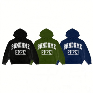 Ensemble sweat à capuche évasé vintage en tissu tissé pour l'hiver, style streetwear moderne, avec logo brodé patchwork personnalisé, qualité professionnelle - Product Image 2