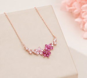 Collar de Plata de Ley 925 Chapado en Oro Rosa con Flor Rosa y Circonitas, Colgante de Flor de Cerezo para Mujer, Joyería de Moda de Lujo - Product Image 2