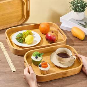 ถาดเสิร์ฟไม้ไผ่ ถาดเสิร์ฟขนาดใหญ่พร้อมหูจับและถาดไม้ไผ่รูปทรงโค้งสี่เหลี่ยมสำหรับตกแต่งบ้าน ตกแต่งออตโตมัน ตกแต่งห้องครัว - Product Image 2