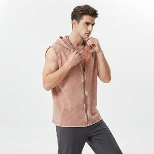 Camiseta sin mangas con capucha y cremallera para hombre, estilo tie-dye, informal, de punto, oversize, de algodón, para gimnasio, estilo urbano, con cremallera. - Product Image 4