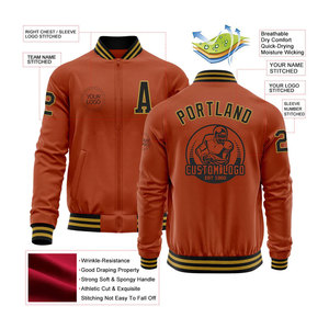 Custom Varsity <b>Jacket</b> Men Orange Letter B <b>Heat</b> Transfer Printing Zipper Front Patch Design Casual Autumn Wear - Product Image 2
