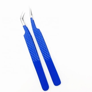 Shin Silver Tip And Dark Blue Powder Coated Color With Fiber Tip Eyelash Tweezer Diamond Grip Stainless Steel / Card <b>Box</b> Packing - Product Image 6