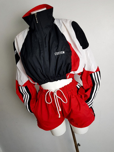 Custom Men's Purple Color Blocking Reversible Casual Windbreaker Jacket Shorts Set Stand Collar <b>Zip</b> Sporty Tracksuit Summer Wear - Product Image 2