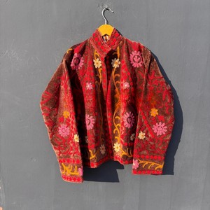 Premium Handcrafted Velvet <b>Jacket</b> for Women Traditional Rajasthani Embroidered Floral Patterns <b>Mandarin</b> <b>Collar</b> Short Coat Blazer - Product Image 4
