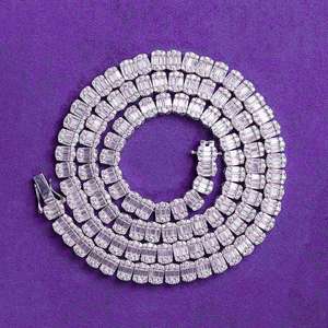 Baguette Tennis <b>Chain</b> Necklace VVS Moissanite <b>Diamond</b> Hip Hop Luxury Statement Jewelry for <b>Men</b> Unisex Premium Style Accessory - Product Image 2