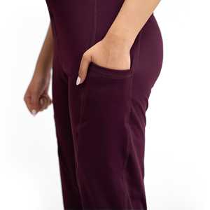 กางเกงโยคะคุณภาพพรีเมียม น้ำหนักเบา เอวสูง ทรงขาบาน สีม่วงเข้ม ขายดีที่สุด ยืดหยุ่น กระชับรูปร่าง ดูมีสไตล์ - Product Image 4