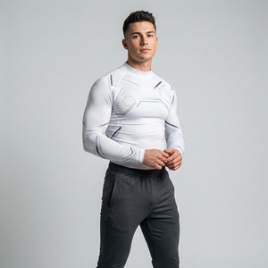 Men Compression Gym Shirt Custom OEM Full Sleeve Tight O-Neck Jersey Sports Athletic Workout Fitness Training Performance Quick - Product Image 1