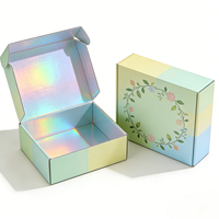 Boîte cadeau holographique personnalisée avec impression florale et laminage mat |   Boîte d'expédition en carton ondulé arc-en-ciel écologique pour cadeaux cosmétiques