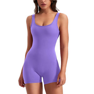จั๊มสูทโยคะผู้หญิง ผ้าไนลอนผสมสแปนเด็กซ์ บอดี้สูทแบบชิ้นเดียว แขนกุด ความยาวเต็มตัว เปิดไหล่ ตัดเย็บแบบโดดเด่น - Product Image 1