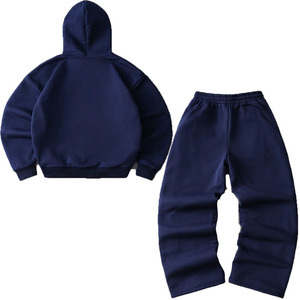 Wholesale Custom-<b>Navy</b> Hooded Men's Tracksuits Sets Fleece Sweatshirt Jogger Pants Custom Logo Casual Streetwear OEM Supplier USA - Product Image 3