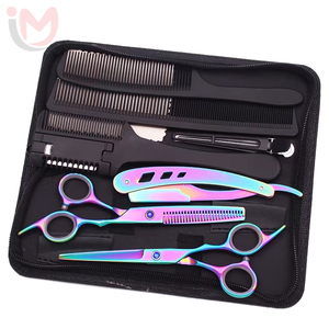 Ensemble de barbier en acier inoxydable de haute qualité, ciseaux de coupe de cheveux arc-en-ciel durables, ciseaux à effiler argentés - Product Image 1